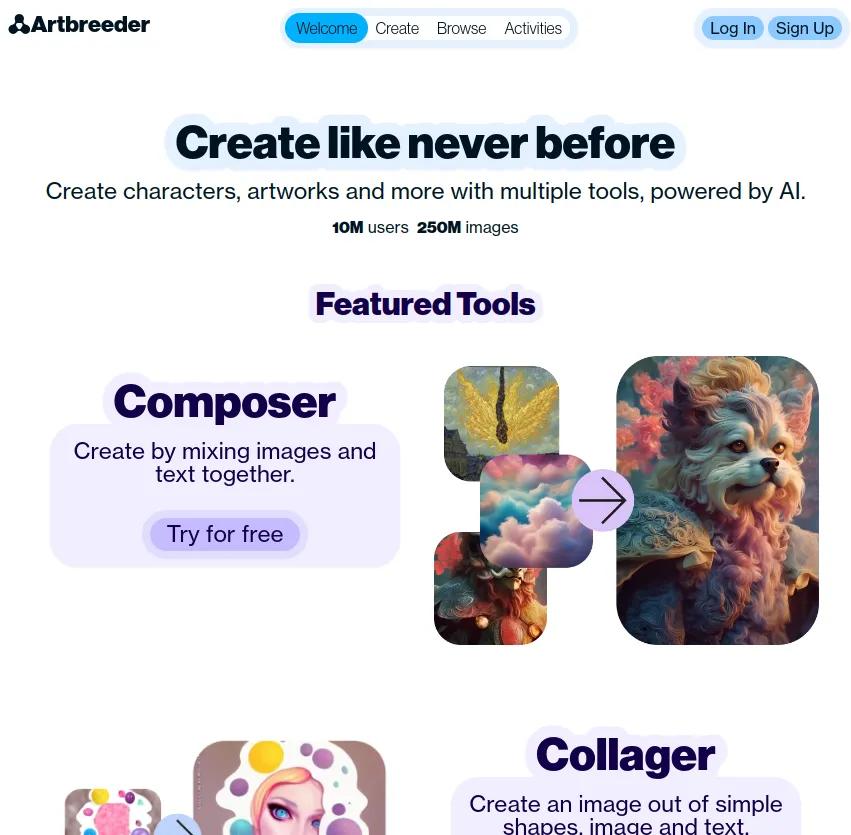 Screenshot of app ArtBreeder : Découvrez ArtBreeder, l'outil révolutionnaire pour créer des personnages et des œuvres d'art uniques grâce à l'IA. Connectez les outils et laissez libre cours à votre imagination!