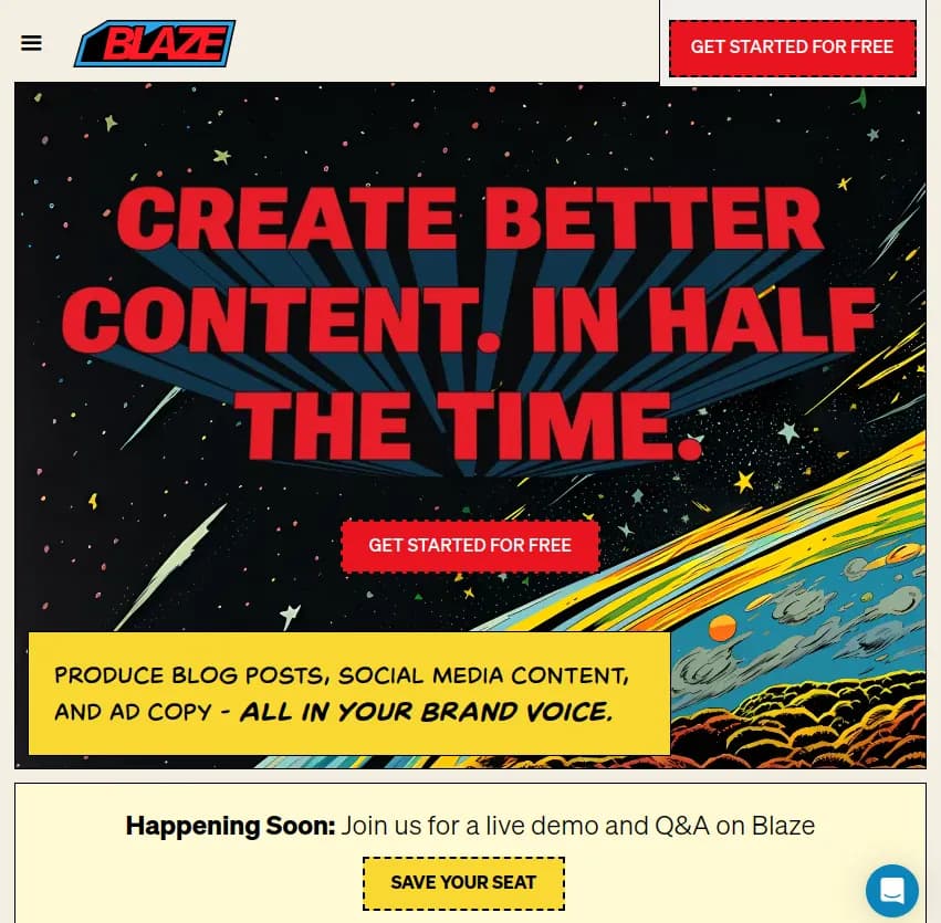 Screenshot of app Blaze AI : Blaze AI: Créez des posts de blog, du contenu pour les réseaux sociaux et des textes publicitaires, tous dans la voix de votre marque. Boostez votre créativité avec cet outil puissant!