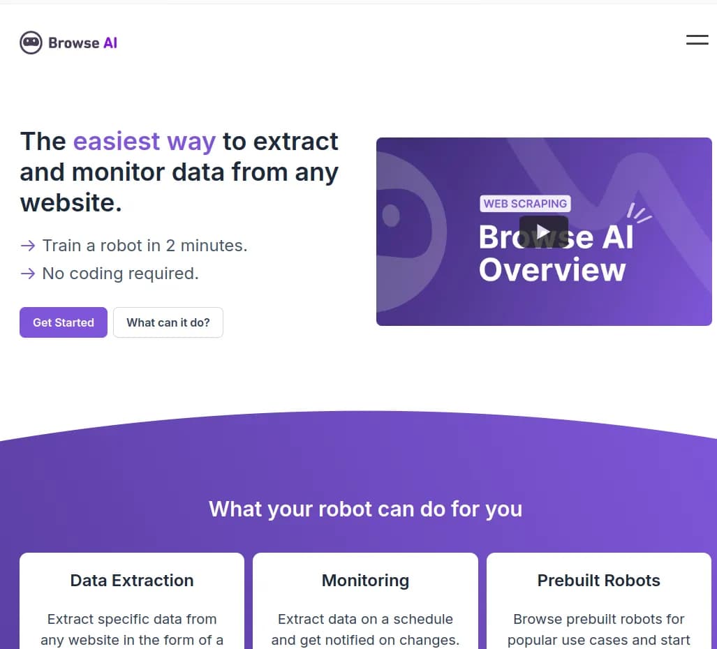 Découvrez Browse, l'outil ultime pour extraire et surveiller les données de n'importe quel site web. Entraînez un robot en 2 minutes sans aucune connaissance en codage.