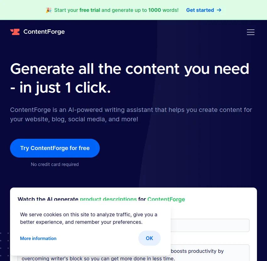 Contentforge AI génère en un clic tout le contenu dont vous avez besoin pour votre site web, blog, réseaux sociaux et plus encore. Transformez vos idées en contenu captivant rapidement grâce à l'IA.