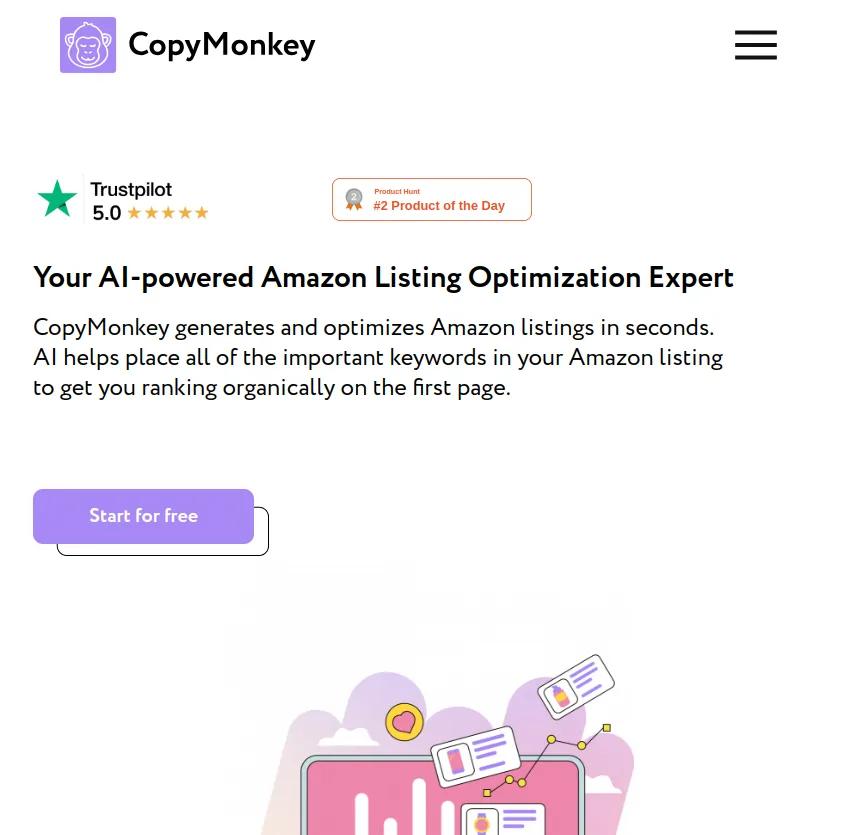 Optimisez vos annonces Amazon en quelques secondes avec Copy Monkey, votre expert IA en référencement. Augmentez vos fiches produits et atteignez la première page organique!