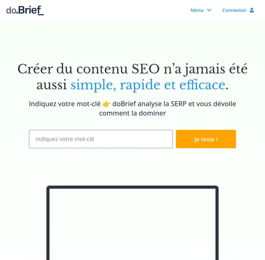 Screenshot of app Dobrief : Découvrez doBrief, l'outil ultime pour créer du contenu SEO performant en un clin d'œil. Analysez la SERP, dominez votre niche et boostez votre visibilité facilement.