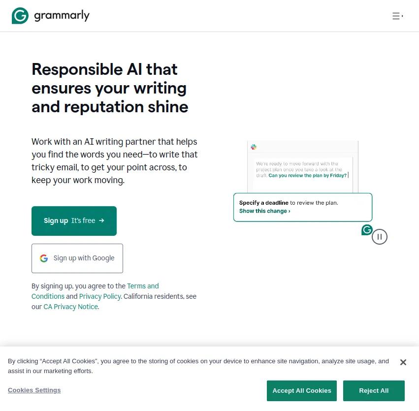 Grammarly : L'IA responsable qui fait briller votre écriture et votre réputation. Trouvez les mots justes pour chaque situation⁠—email difficile, argument percutant⁠—et maintenez votre élan.