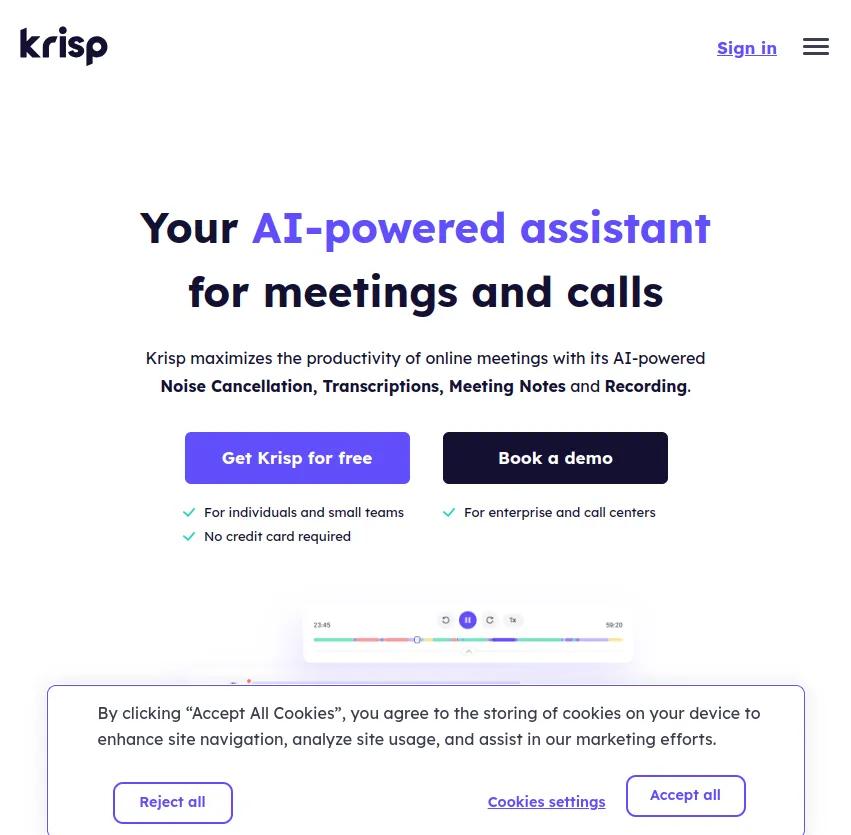 Krisp, votre assistant IA pour réunions en ligne, réduit le bruit, transcrit automatiquement et enregistre vos conversations, améliorant ainsi votre productivité.