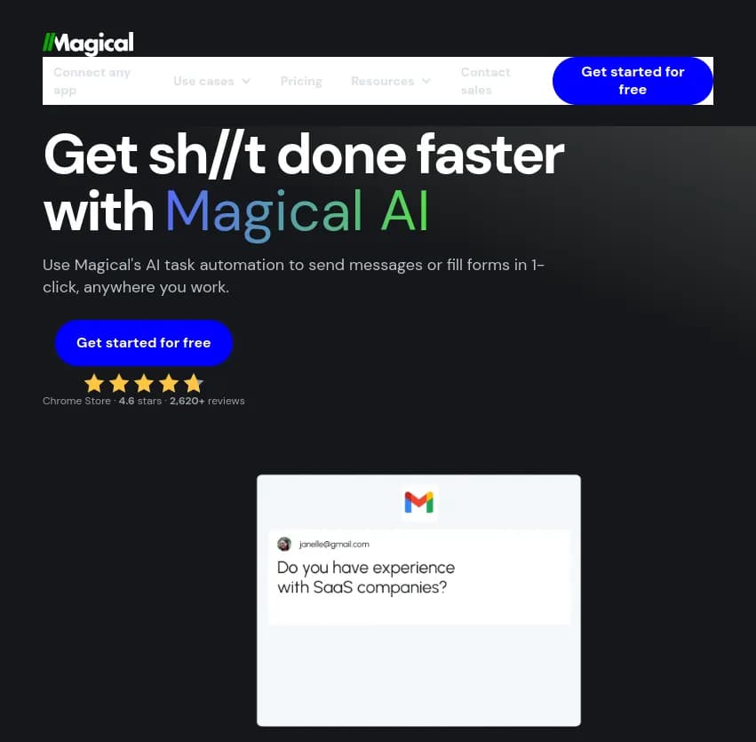 Screenshot of app Magical AI : Boostez votre productivité avec Magical AI ! Rédigez des messages en un clic, sans formation requise. Connectez les outils et laissez votre créativité s'exprimer librement.