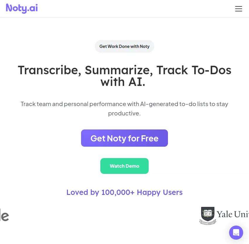 Transformez chaque réunion en tâches concrètes avec Noty. Transcrivez, résumez et suivez vos to-do lists grâce à l'IA pour rester productif et organisé au quotidien.