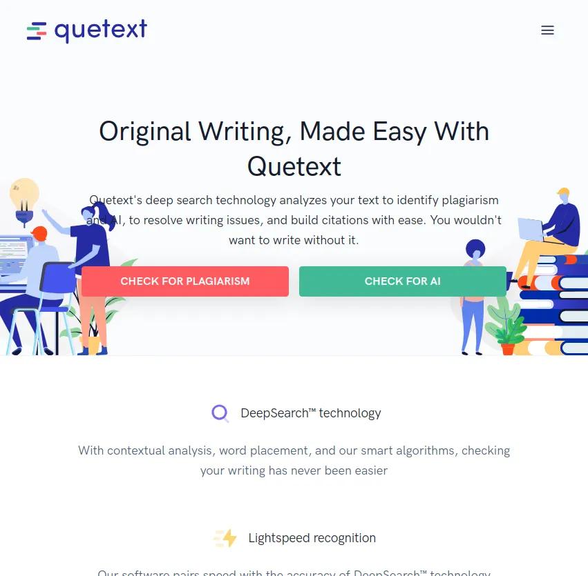 Quetext: Transformez vos écrits avec facilité. Détection de plagiat, résolution des problèmes d'écriture, et générateur de citations en un clic. Ne rédigez plus jamais sans Quetext !