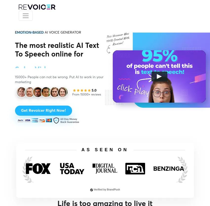 Screenshot of app Revoicer : Générez des voix réalistes et émotionnelles en ligne avec Revoicer, l'outil d'IA pour vos ventes, vidéos éducatives et podcasts. Transformez votre texte en discours captivant!