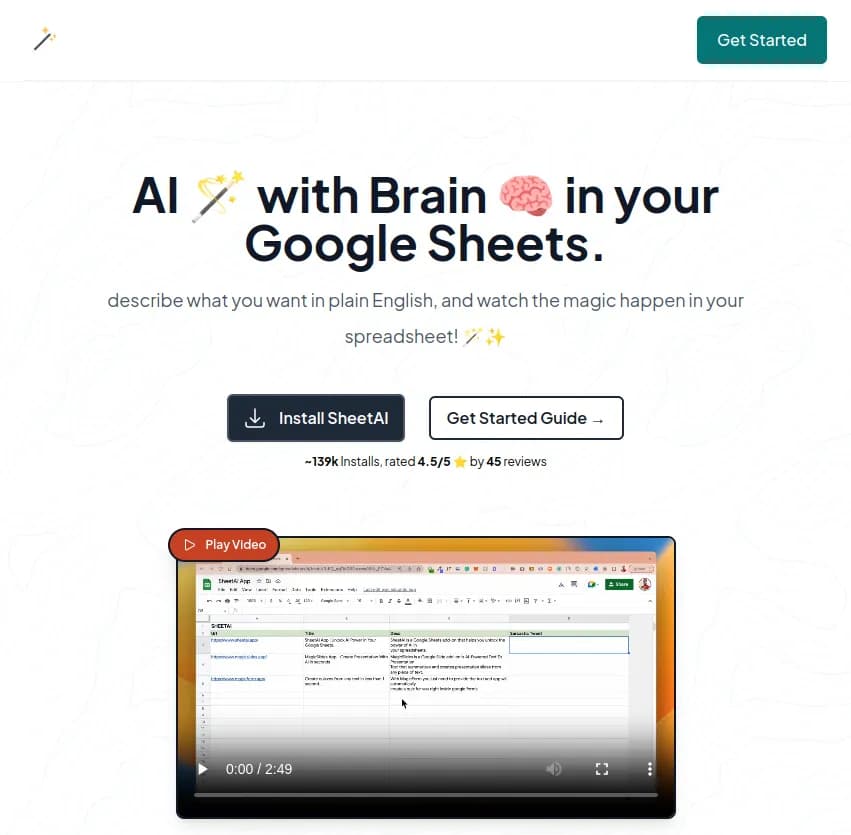 Découvrez SheetAI : l'outil qui insuffle l'IA 🪄 et l'ingéniosité 🧠 dans vos Google Sheets. Simplifiez vos tâches et laissez la magie opérer dans votre tableur !