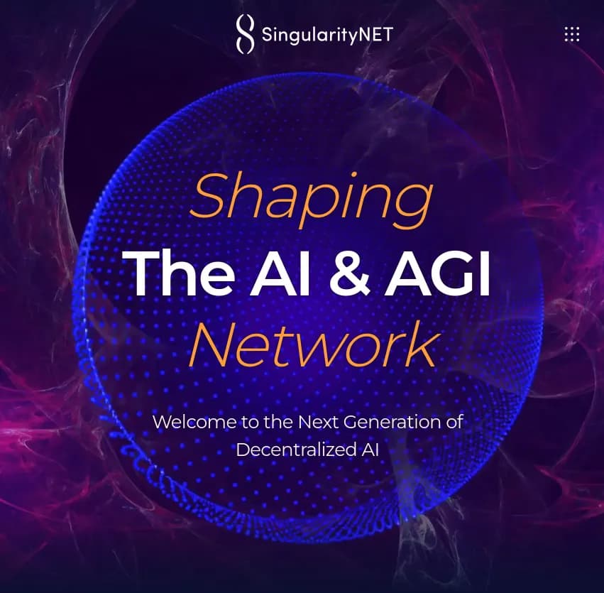 Screenshot of app Singularity Net : SingularityNET : Première place de marché décentralisée d'IA sur blockchain, offrant une bibliothèque d'algorithmes d'IA, des services de publication, et des transactions