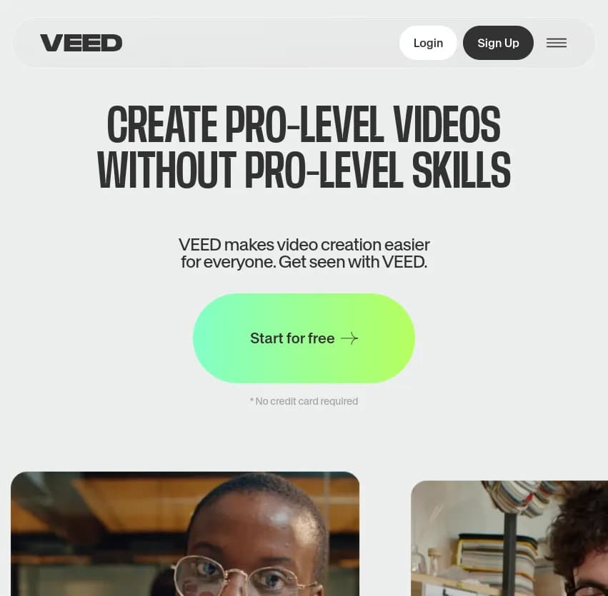 Screenshot of app Veed IO : VEED.IO : Éditeur vidéo AI en ligne, simple et pro. Ajout de sous-titres, suppression de bruit, avatars AI, traduction, et plus. Accessible à tous!