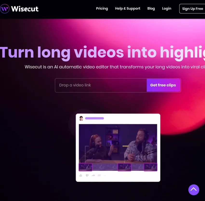 Screenshot of app Wisecut : Wisecut est un éditeur vidéo IA qui convertit automatiquement vos longues vidéos en clips attrayants et viraux. Transformez facilement votre contenu en moments forts avec Wisecut.