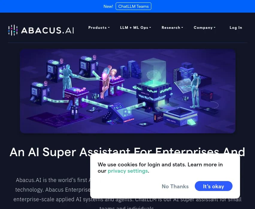 Screenshot of app Abascus : Découvrez Abacus.AI, le pionnier de l'IA qui transforme les données brutes en perspectives stratégiques. Chatbots ultra-performants, détection d'anomalies et +