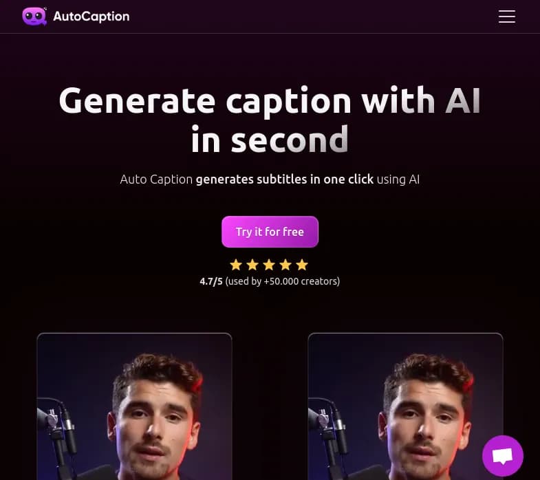 Screenshot of app Autocaption.io : Découvrez Auto Caption, l'application web qui permet de générer des sous-titres personnalisés en 99 langues grâce à l'IA. Joignez 50 000 créateurs. 