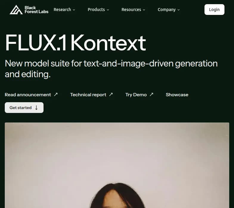 Screenshot of app Blackforestlabs AI : "Découvrez FLUX.1 Kontext de Blackforestlabs AI : édition rapide d'images via texte, avec une fidélité et cohérence sans faille. Explorez dès maintenant !"