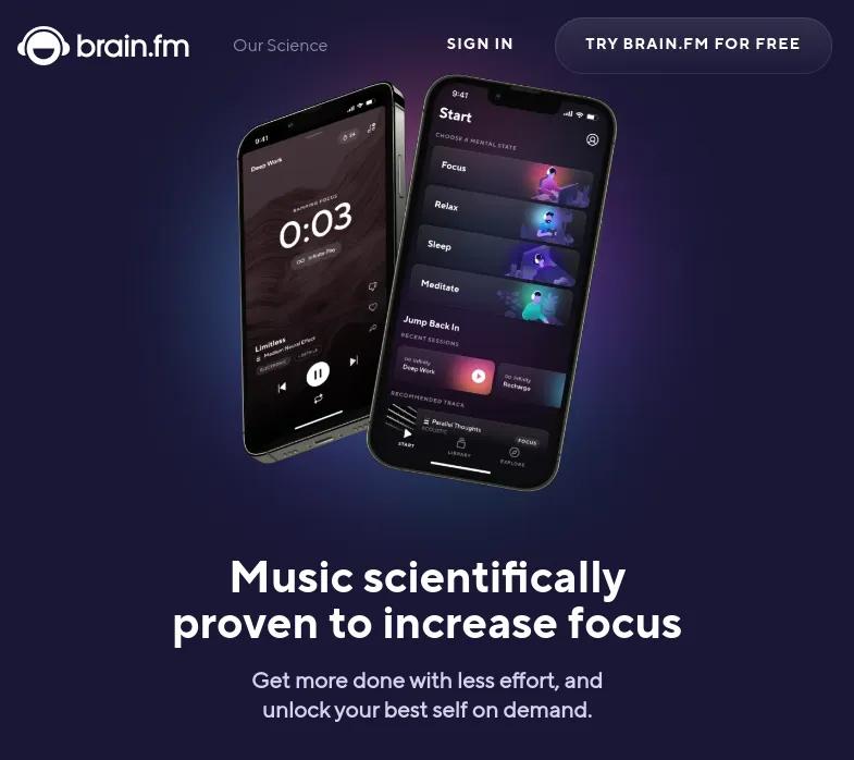 Découvrez Brain.fm, application révolutionnaire optimisant votre productivité grâce à la musique fonctionnelle. Ici, science et sérénité fusionnent. Testez gratuitement 