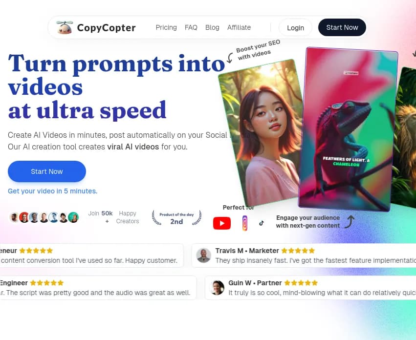 Screenshot of app Copycopter : Boostez votre SEO avec CopyCopter, l'IA révolutionnaire qui transforme vos ideas en vidéos virales en minutes. Idéal pour entrepreneurs, marketeurs 