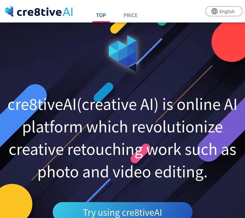 Screenshot of app Cre8tive AI : "Découvrez cre8tiveAI, la plateforme AI qui révolutionne la retouche photo et vidéo. Révélez votre créativité en qualité supérieure. Essayer dès maintenant!"