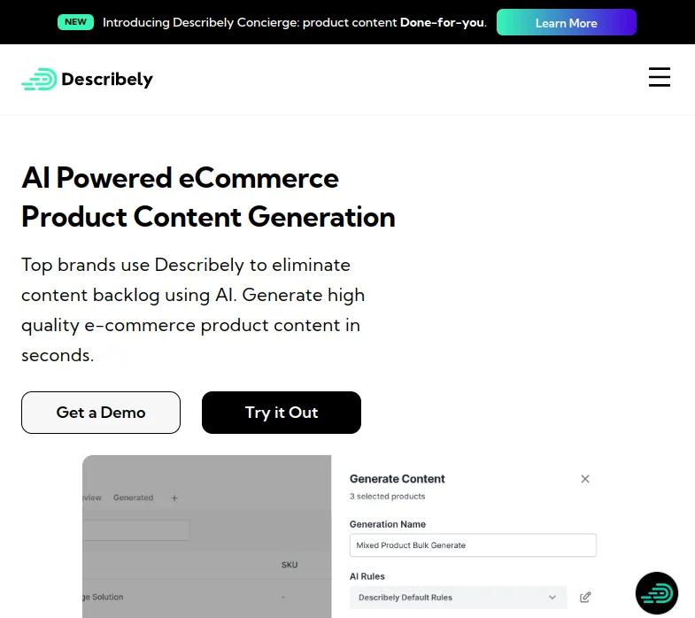 Découvrez Describely, l'outil IA pour du contenu e-commerce efficace. Créez rapidement des descriptions produit SEO-amicales. Rejoignez des géants comme Target. 
