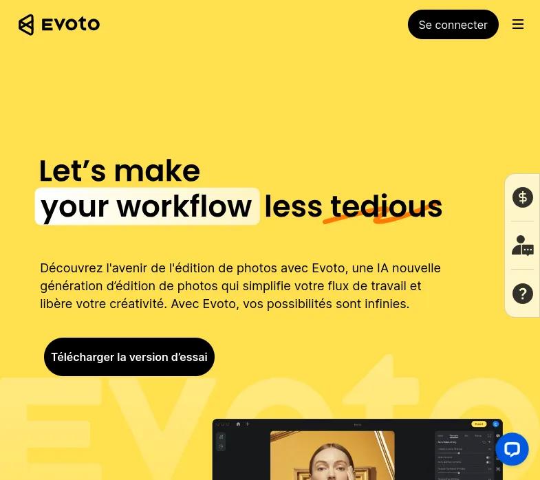 "Découvrez Evoto, outil de retouche photo révolutionnaire par TRUESIGHT, pour une édition fluide et créative. Boostez votre productivité aujourd'hui !"