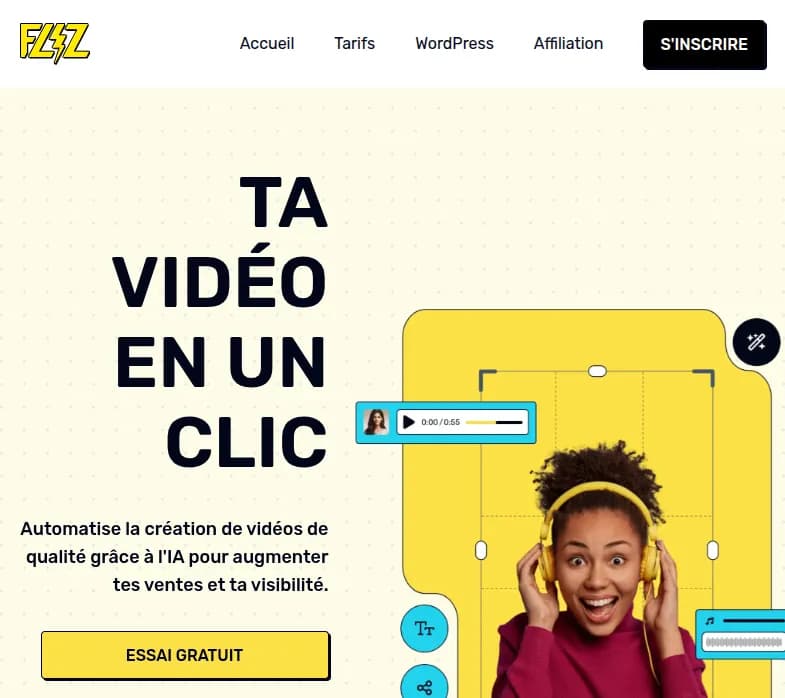 Screenshot of app Fliz AI : "Découvrez Fliz AI, l'outil innovant pour créer des vidéos en un clic à partir d'une URL. Boostez votre visibilité et conversions. Essayez-le gratuitement!"