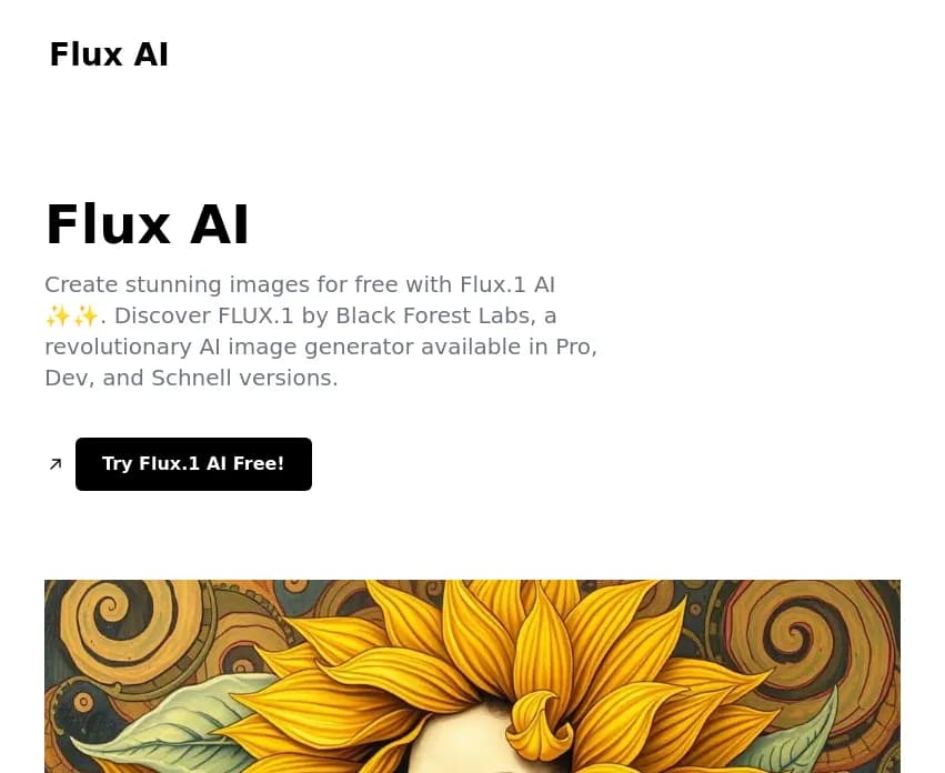Screenshot of app flux : Découvrez FLUX.1 AI par Black Forest Labs. Transformez vos descriptions en visuels époustouflants grâce à l'IA. Unleash votre créativité sans limites.