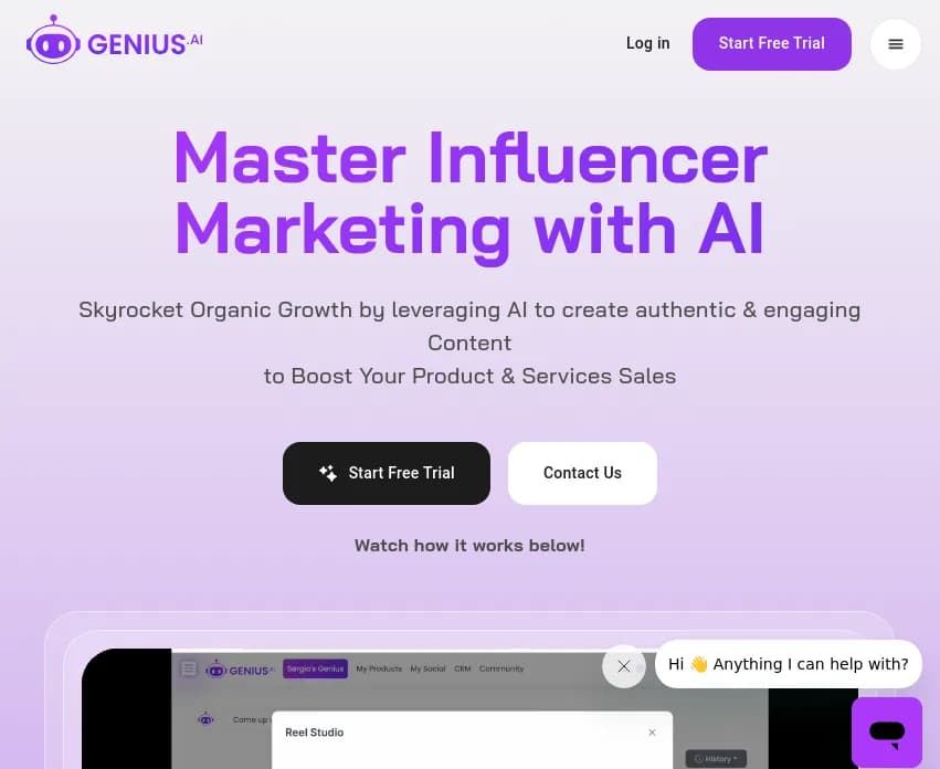 Screenshot of app Genius AI : Révolutionnez votre marketing sur les réseaux sociaux avec Genius.AI. Maximisez votre croissance organique, simplifiez la création de contenu