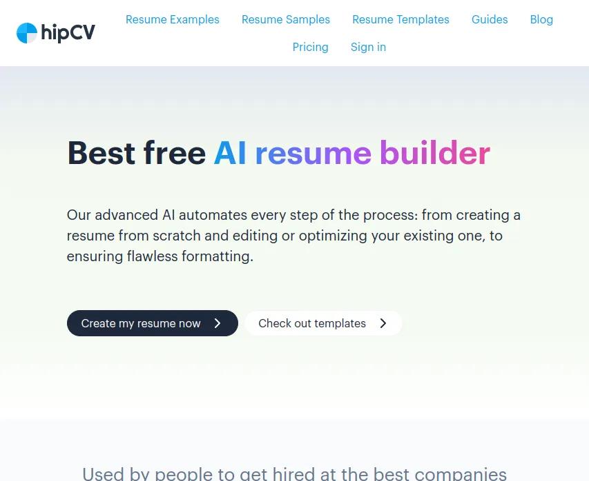 Screenshot of app Hipcv : Voici HipCV, votre outil IA de création de CV. Choisissez un modèle, génère un CV et suivez son efficacité. Transformez votre recherche d'emploi!