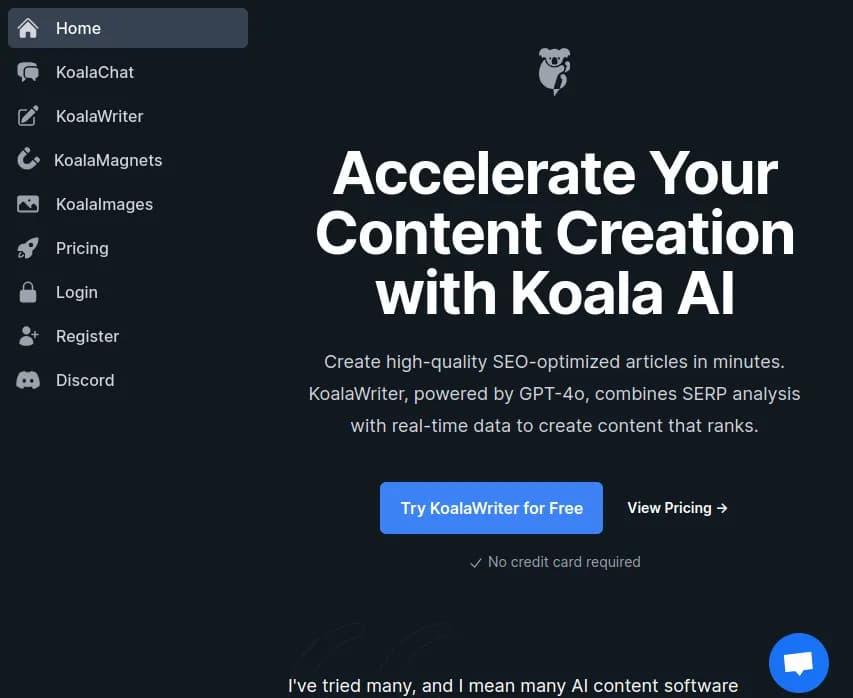 Screenshot of app Koala AI : Découvrez Koala AI, l'outil révolutionnaire pour la création de contenu SEO optimisé rapide. Gagnez du temps avec KoalaWriter - commencez dès maintenant !