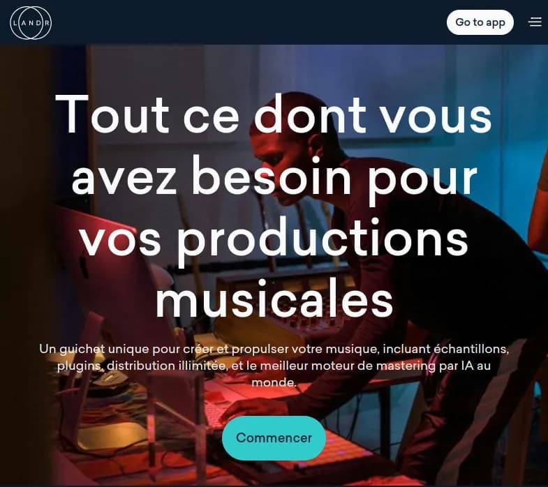 Screenshot of app LANDR : Découvrez LANDR - votre partenaire pour une création musicale professionnelle. Maîtrisez, créez et distribuez votre musique avec nos outils IA. 