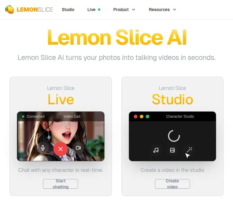 Screenshot of app Lemonslice : "Découvrez Lemonslice, l'outil web innovant qui donne vie à vos personnages en quelques clics. Explorez, créez et partagez vos histoires uniques dès maintenant!"