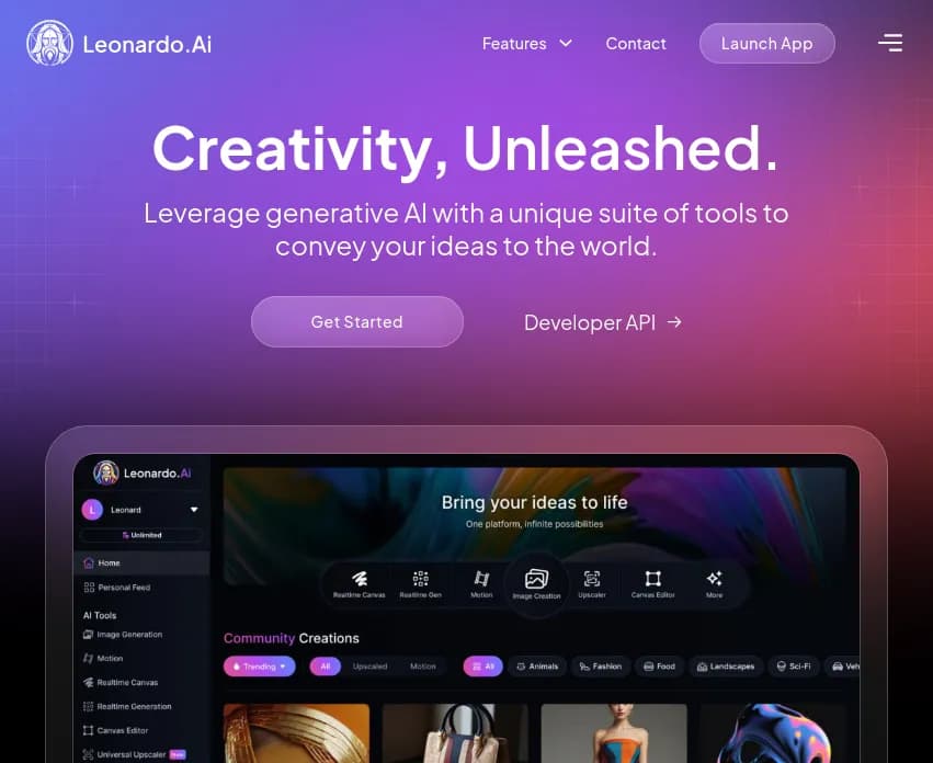 Screenshot of app Leonardo AI : Libérez votre créativité avec Leonardo.AI : un outil révolutionnaire d'intelligence artificielle pour artistes, développeurs et équipes.