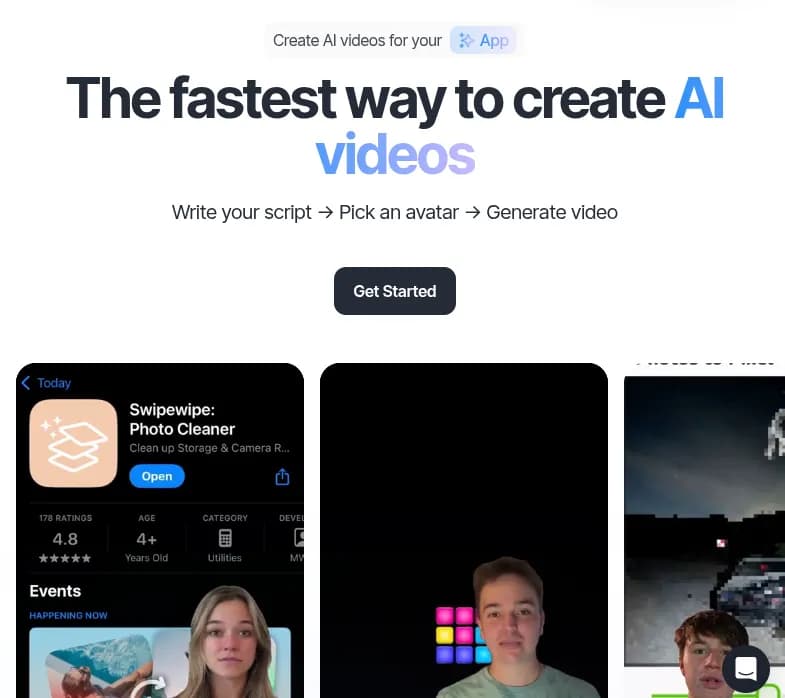 Screenshot of app Makeugc AI : "Découvrez Makeugc AI, votre nouveau studio vidéo bourré d'IA pour des contenus UGC personnalisés. Ce système unique génère des vidéos captivantes en minutes. Essayez-le