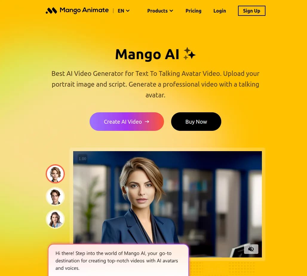 Screenshot of app Mango Animate : Découvrez Mango AI, l'outil de création vidéo avec avatars parlants. Simplifiez vos présentations, vidéos pédagogiques et storytelling avec l'IA. 