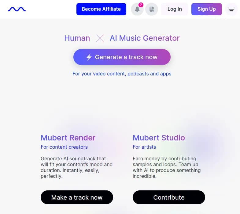 Screenshot of app Mubert  : Découvrez Mubert, votre plateforme IA pour une création musicale unique. Produisez, collaborez et enrichissez vos audios avec notre technologie innovante. 