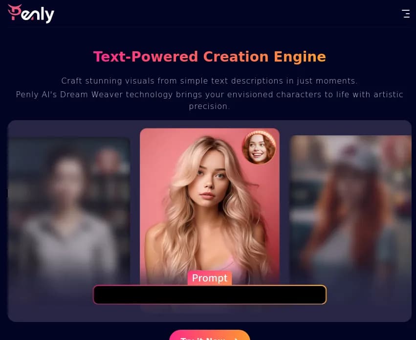 Screenshot of app Penly AI : Découvrez Penly AI, l'outil révolutionnaire qui transforme des descriptions textuelles en œuvres d'art saisissantes. Anime, portraits réalistes 