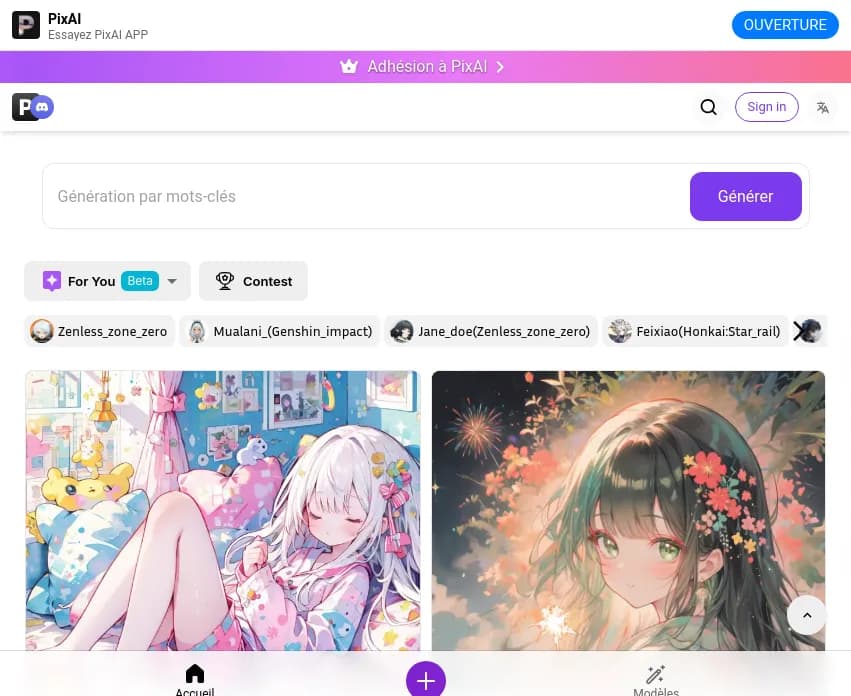 Screenshot of app Paxai Art : Découvrez PixAI, l'outil révolutionnaire qui fusionne l'animation japonaise et l'IA pour transformer vos idées en œuvres d'art époustouflantes.