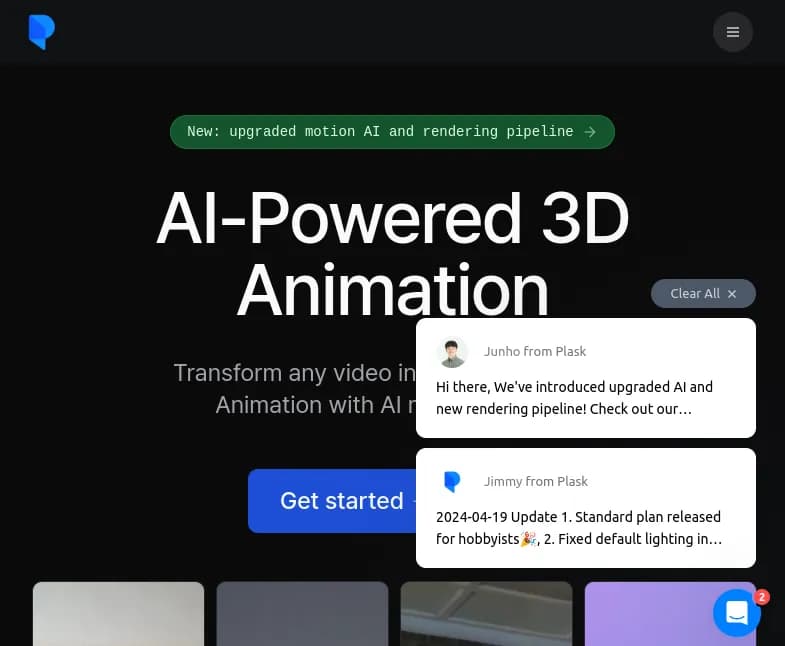 Découvrez Plask, application IA pour créer des animations 3D professionnelles avec simplicité. Transformez vos vidéos en chef-d’œuvre d'animation. Apprenez-en plus!