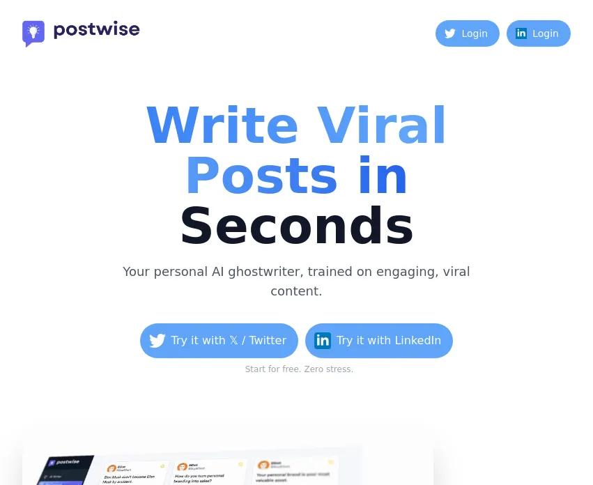 Transformez vos publications Twitter et LinkedIn avec Postwise. Gagnez du temps et améliorez votre impact grâce à l'IA qui génère du contenu viral en un clic. 