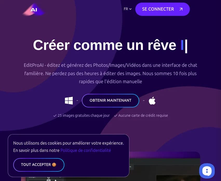 Screenshot of app ProAI Art : Optimisez votre création visuelle avec EditProAI. Notre plateforme d'édition IA transforme vos rêves en réalité, offrant du contenu haut de gamme rapidement.