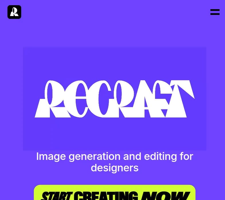 Screenshot of app Recraft AI : "Découvrez Recraft AI, votre plateforme de design tout-en-un. Boostez votre créativité avec IA et collaborez en équipe. Lancez-vous dès maintenant!"