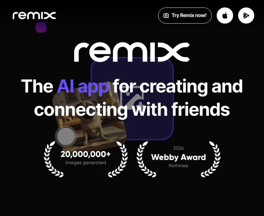 Screenshot of app Remix : Découvrez Remix, l'app qui révolutionne la création visuelle avec l'IA! Transformez vos photos en œuvres d'art et partagez vos créations. 