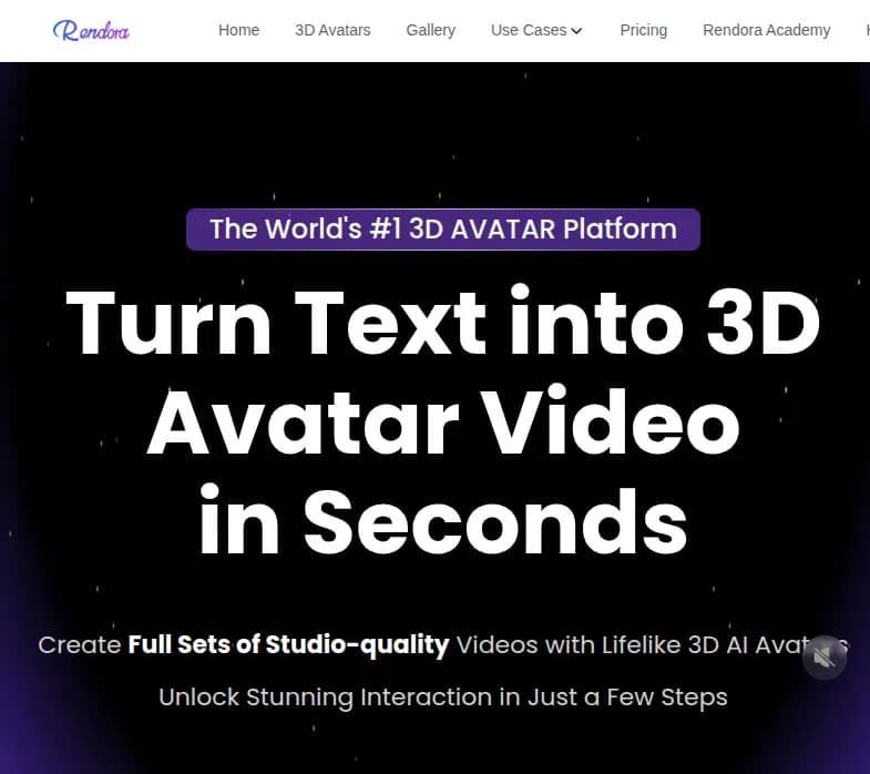 Screenshot of app Rendora AI : "Découvrez Rendora AI, votre plateforme pour créer des vidéos animées 3D facilement. Transformez le texte en vidéos de qualité supérieure. Essayez-le gratuitement dès mai