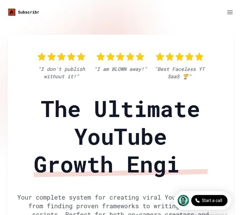 Screenshot of app Subscribr AI : "Découvrez Subscribr AI, l’outil ultime pour automatiser la création de contenus YouTube. Boostez votre SEO et maximisez vos vues. Essayez gratuitement!"