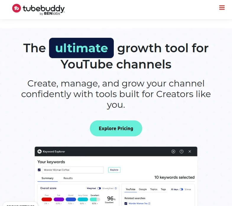 Screenshot of app TubeBuddy : Découvrez TubeBuddy, l'outil parfait pour accroitre votre chaîne YouTube. Augmentez vos vues de 79% avec nos outils innovants. 