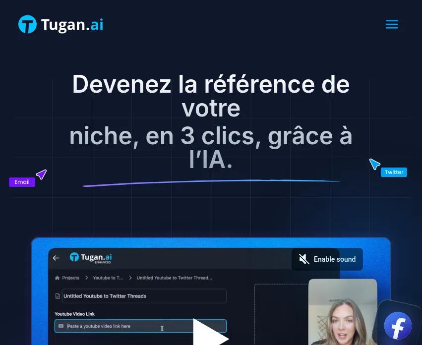 Découvrez Tugan.ai, l'outil révolutionnaire pour transformer tout contenu en chef-d'œuvre engageant. Dites adieu aux pages blanches et explorez notre analyse détaillée!