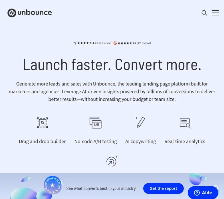 Screenshot of app Unbounce : Découvrez Unbounce, la plateforme leader pour des pages de destination performantes. Boostez vos campagnes AI