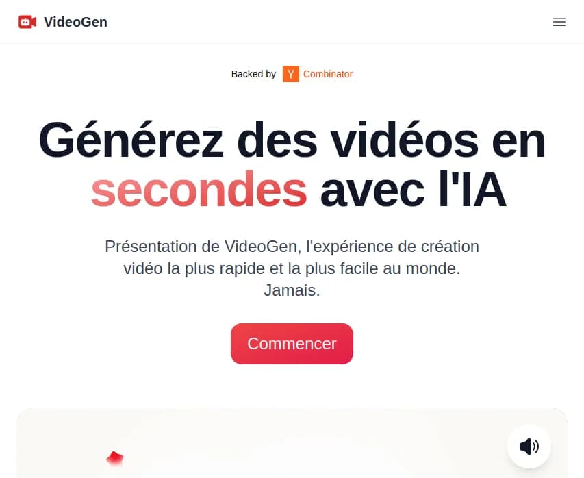 Screenshot of app Videogen IO : Découvrez VideoGen IO, l'outil ultime d'IA pour une création vidéo rapide et professionnelle. Gagnez jusqu'à 300X en efficacité. Essayez-le maintenant !