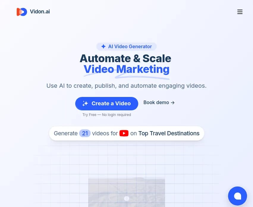 Screenshot of app Vidon AI : Découvrez Vidon.ai, l'outil révolutionnaire rendant la création de contenu vidéo accessible à tous. Boostez storytelling visuel et créativité