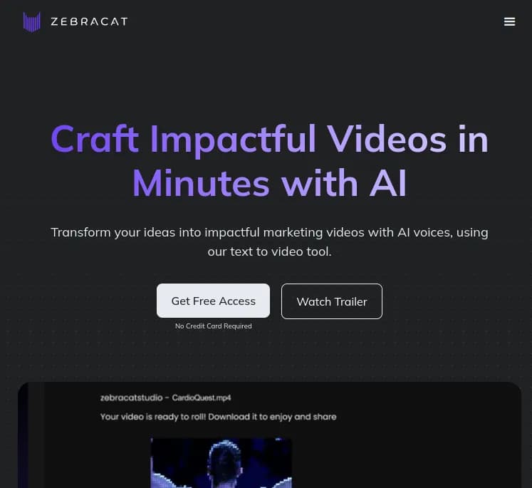 Screenshot of app Zebracat : Découvrez Zebracat, l'outil de création vidéo basé sur l'IA. Réalisez des vidéos marketing attrayantes plus rapidement, avec 70% de coûts en moins. 